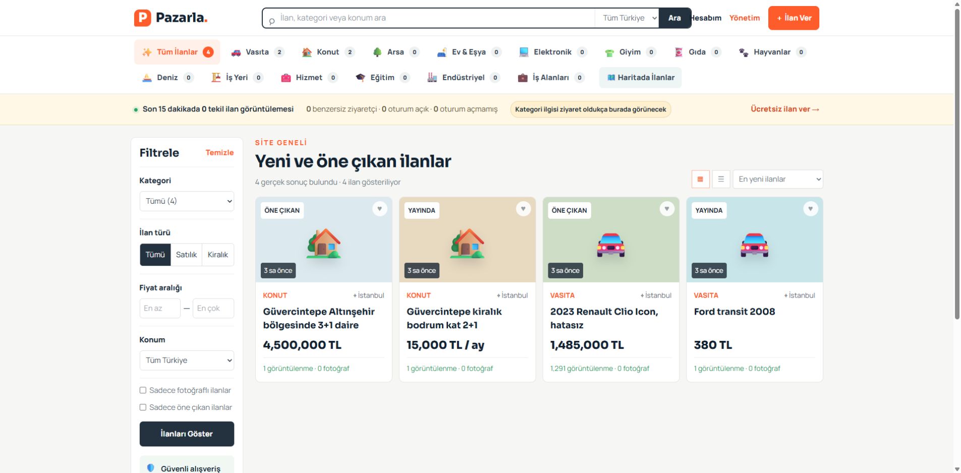 Hazır Pazarla İlan Sitesi demo ön izlemesi